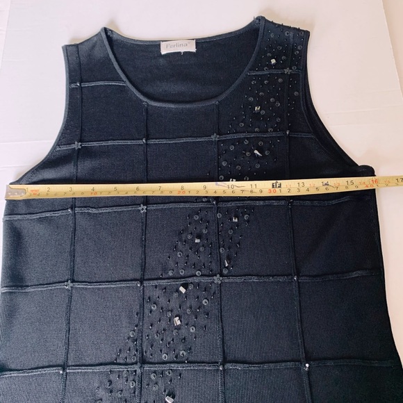 Black Rayon Woman Knit Tank Top blouse with black beaded Front US M - Picture 9 of 11